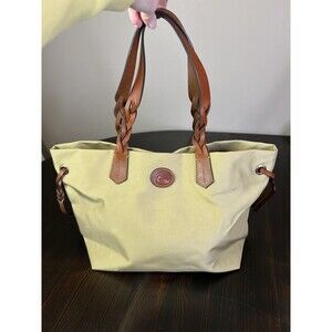 Dooney & Bourke Nylon Shopper Brown Leather Tan Canvas CLEAN Tote Purse